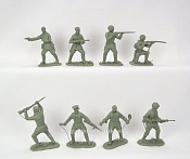Солдатики из пластика Советская пехота (цвет - зеленый хаки) н 8 шт, 1:32 Хобби Бункер - фото