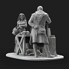 Сборная миниатюра из смолы Средневековый рынок «Почем мясо?» (2), 75 мм, Altores studio (F-54-125) (F-54-125)
