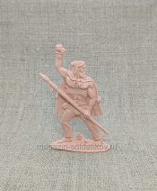Материал - двухкомпонентный пластик Кроманьонец №6, с копьем и камнем, 54 мм (смола, бежевый), Воины и битвы - фото