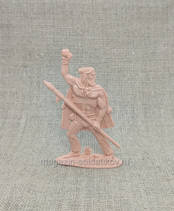 Материал - двухкомпонентный пластик Кроманьонец №6, с копьем и камнем, 54 мм (смола, бежевый), Воины и битвы