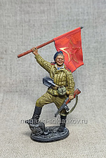 Краснофлотец морской пехоты с флагом (гюйсом), Красный фронт, 1943-45гг., 54 мм - фото