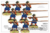 Фигурки из металла MB 24 Пикинёры, атакующие, в мягких шляпах (28 мм) Foundry - фото