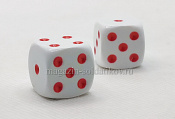 1216 Набор из 2 кубиков D6, 16мм. Белый с красными точками в блистере