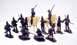 Солдатики из пластика Rev. War Hessians 12 figures in 6 poses (black) plus 2 horses, 1:32 ClassicToySoldiers