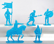 Солдатики из пластика Ледовое побоище. Русская дружина, 54 мм (5 шт, голубой), Воины и битвы - фото