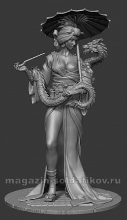 Сборная миниатюра из смолы Eastern Woman with Dragon, First Legion