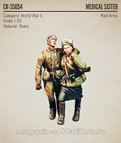 Сборная миниатюра из смолы CR 35054 Медсестра и раненный боец, 2 фигуры WWII, 1/35 Corsar Rex - фото