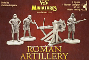 Сборная миниатюра из смолы Римские артиллеристы (3 фигурки и римский скорпион), 40 мм, V&V miniatures - фото