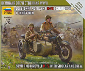 Сборная модель из пластика Советский мотоцикл М-72 с коляской и экипажем ,1:72, Звезда - фото