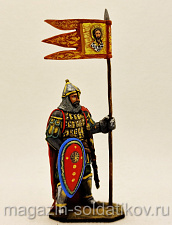 Миниатюра из олова Княжеский дружинник со стягом XII-XIII вв., 54 мм, Большой полк - фото