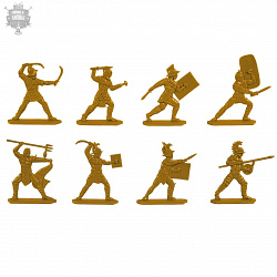 Солдатики из пластика Гладиаторы, 54 мм (8 шт, цвет-золотой, пластик, б/к), Воины и битвы