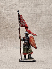 Миниатюра из олова Русский дружинник со стягом, XIII век, 54 мм, Студия Большой полк - фото