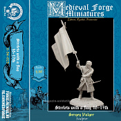 Сборная миниатюра из смолы Strelets with a flag, 16-17 th, 54 mm Medieval Forge Miniatures - фото